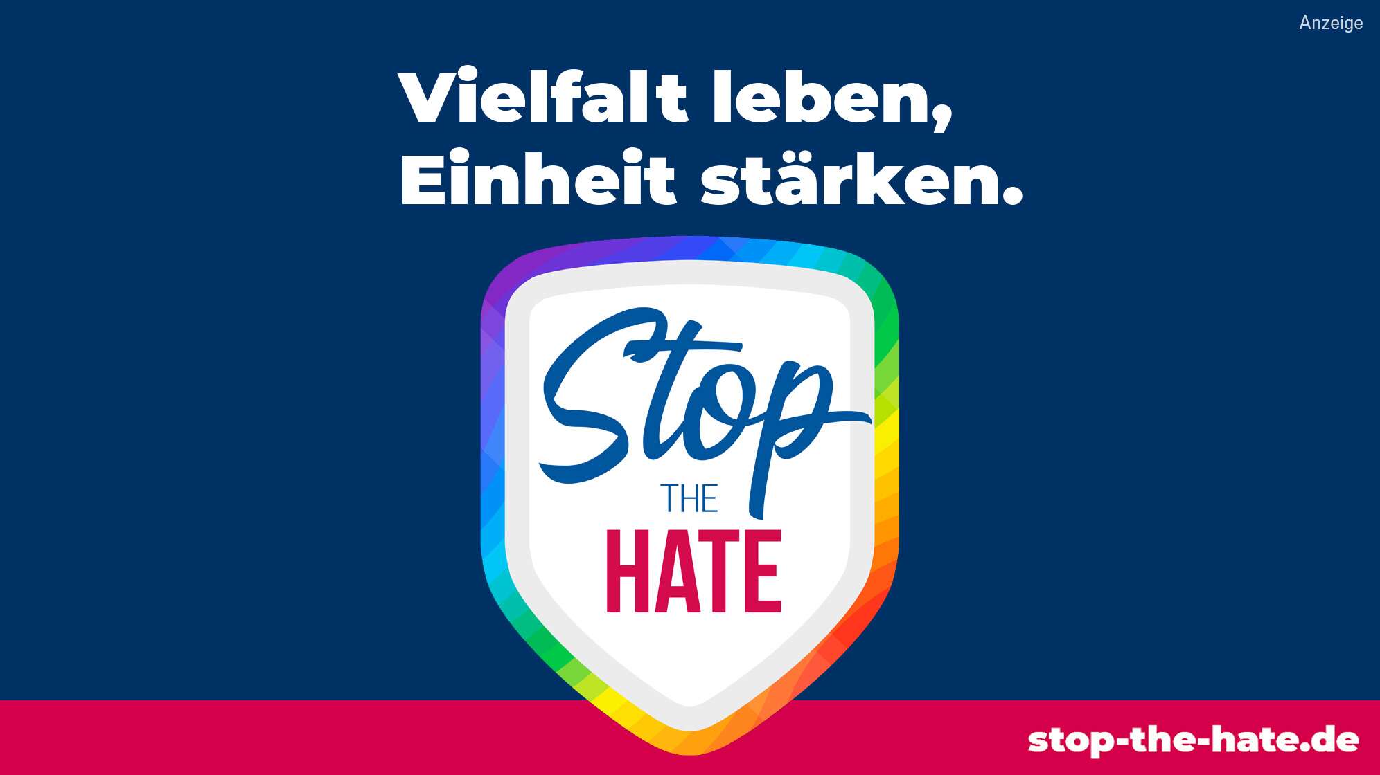 Anzeige von velspol, dem LSBTIQ* Netzwerk für Mitarbeitende in Polizei, Justiz und Zoll sowie der Ordnungsbehörden in Schleswig-Holstein, zur Kampagne Stop the Hate