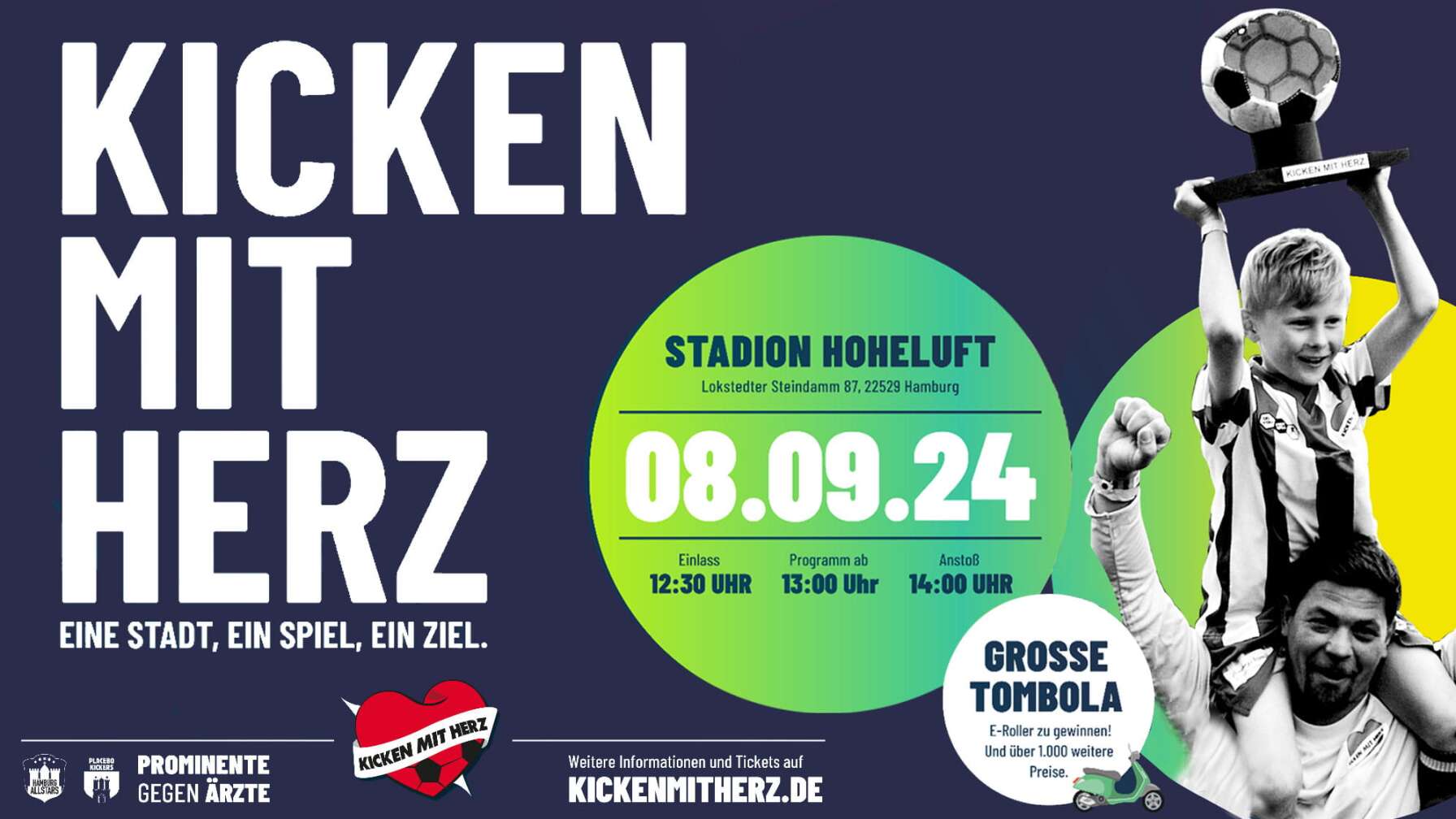 Aktionsflyer der Charity Fußball Aktion KICKEN MIT HERZ am 08.09.2024